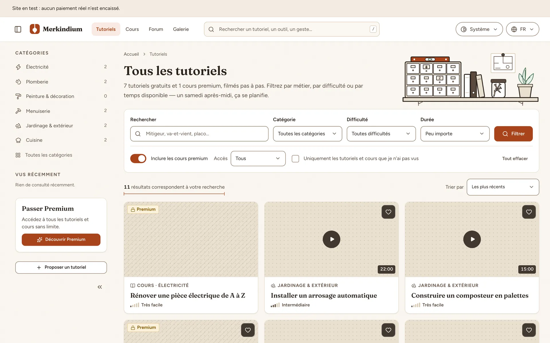 Merkindium, catalogue des tutoriels classés par catégorie